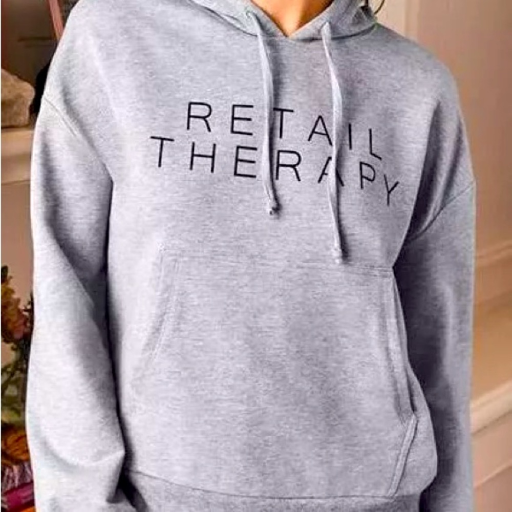 Avon‎ Women's Lightweight Long Sleeve, Drawstring Hoodie, "Retail Therapy" Gray